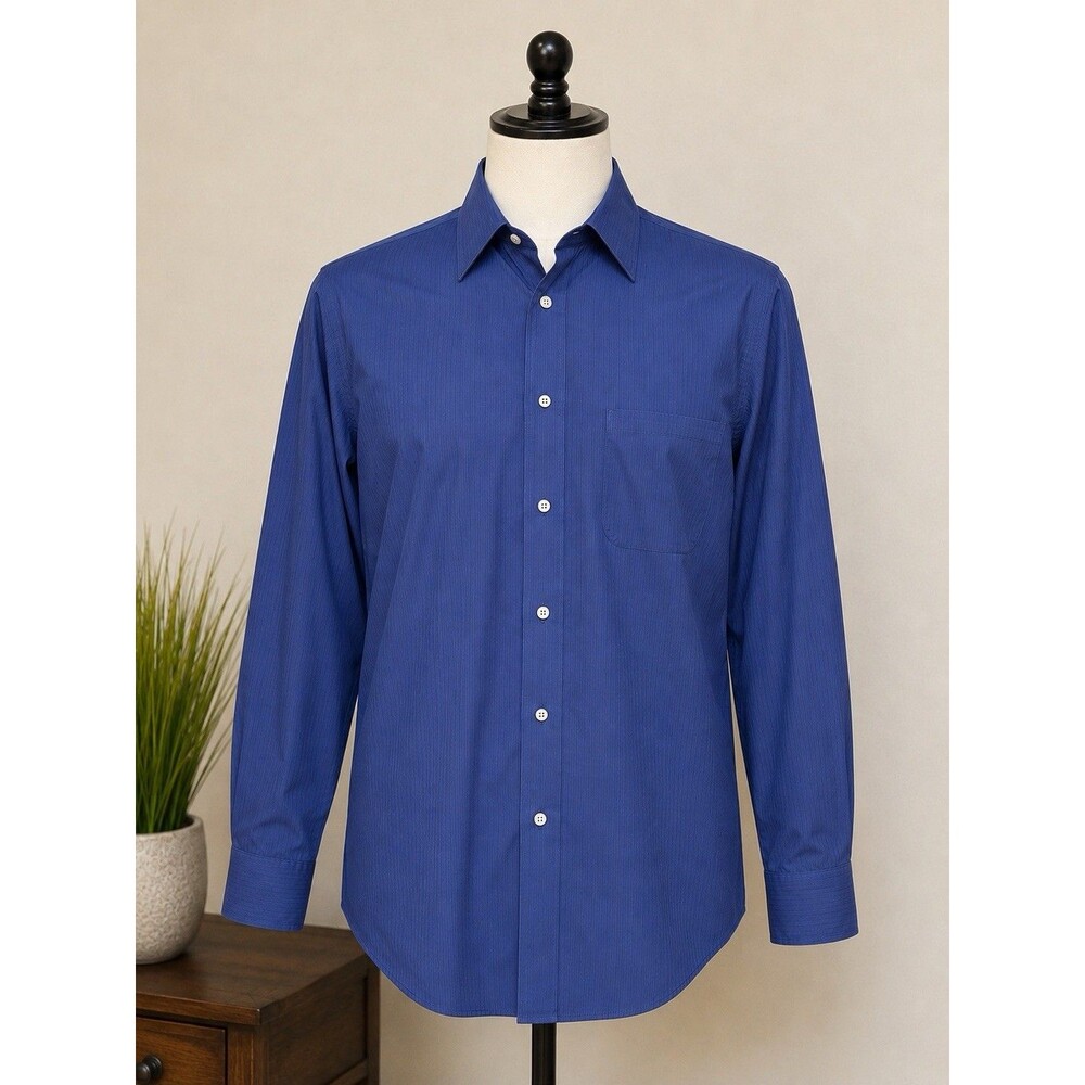 Vito Rufolo Mens 16 34/35 Blue Pinstripe Dress Shirt Long Sleeve Button Front - Picture 10 of 12